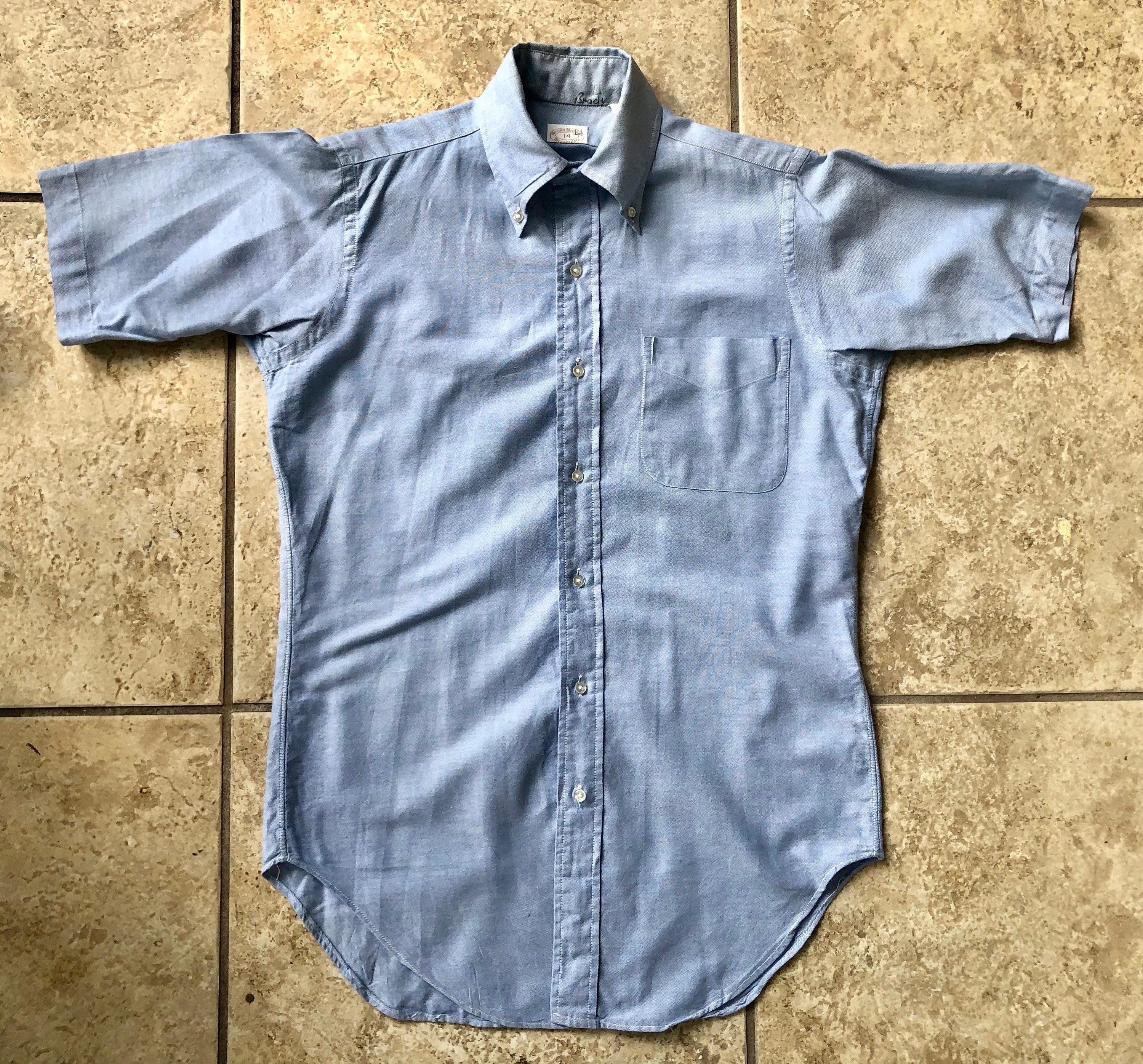 1970s BROOKS BROTHERS Blue Oxford Cloth Short Sleeve Button Down