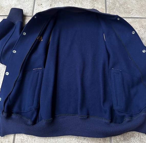 1960s Dark Blue & Yellow Wool Varsity Jacket | Medium | Barrington