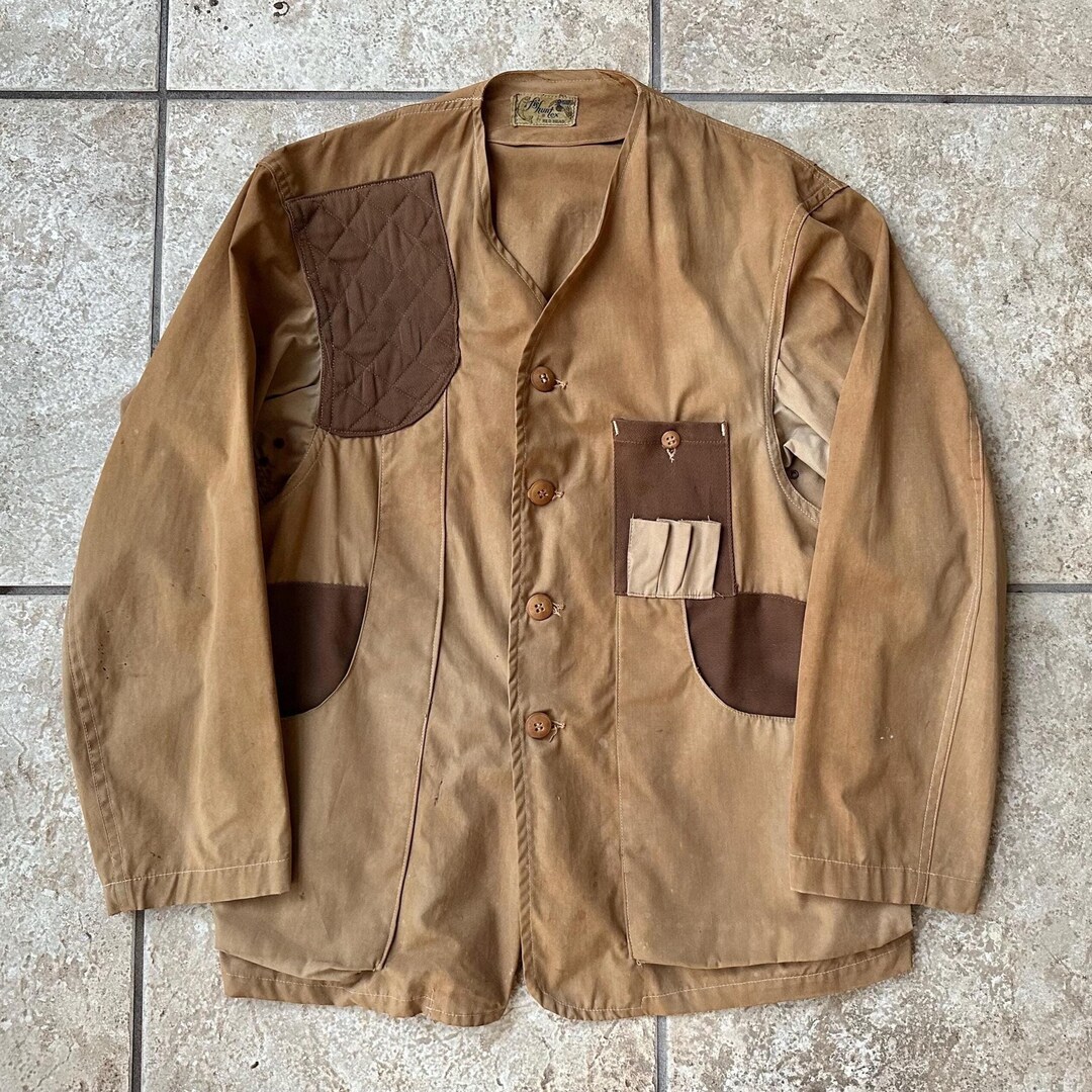 hunting jacket 推定40-60s set up 1940s Khaki Poplin Belted Back Hunting Jacket | Medium | FISHUNTEX