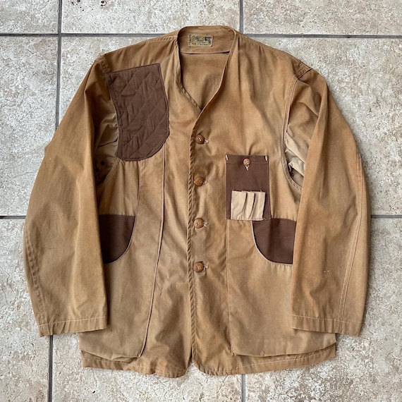1940s Khaki Poplin Belted Back Hunting Jacket | Medium | FISHUNTEX