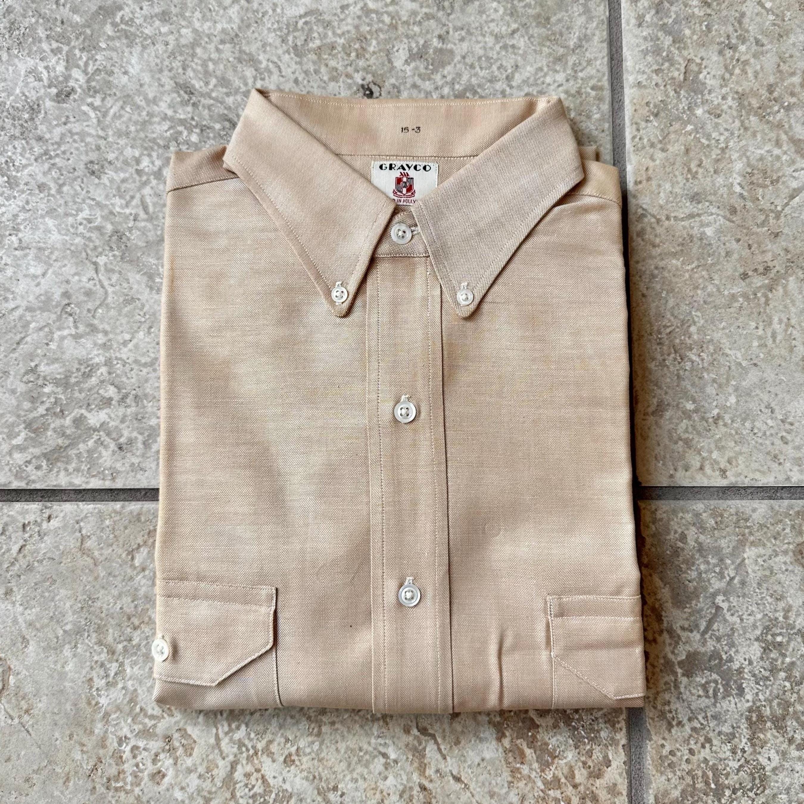 Camisa Oxford naranja pálido de tela, años 40, stock muerto, botones, tallas 15-33, refuerzos laterales GRAYCO, NOS