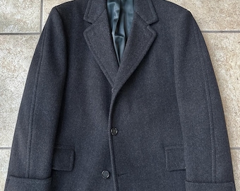 1950s BROOKS BROTHERS Charcoal Herringbone Wool Chesterfield Coat