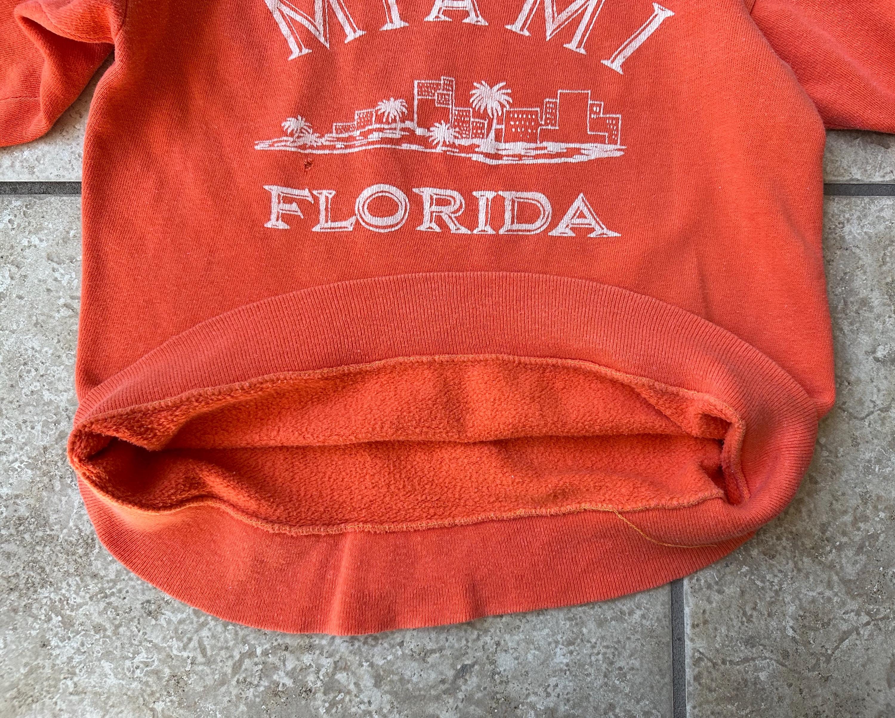 1960s MIAMI Orange Printed Cotton Crewneck Sweatshirt | Extra