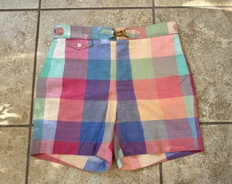 Deadstock 1960er Karierte Badehose aus blutendem Madras | Größe 34 | Side Adjusters Ivy League Trad Summer