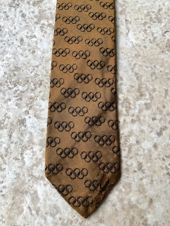 1960s Gold Silk Repp Olympics Motif Tie | Ivy Lea… - image 2