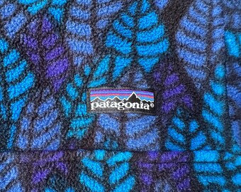 Vintage PATAGONIA Blue & Purple Leaf Print Fleece Synchilla