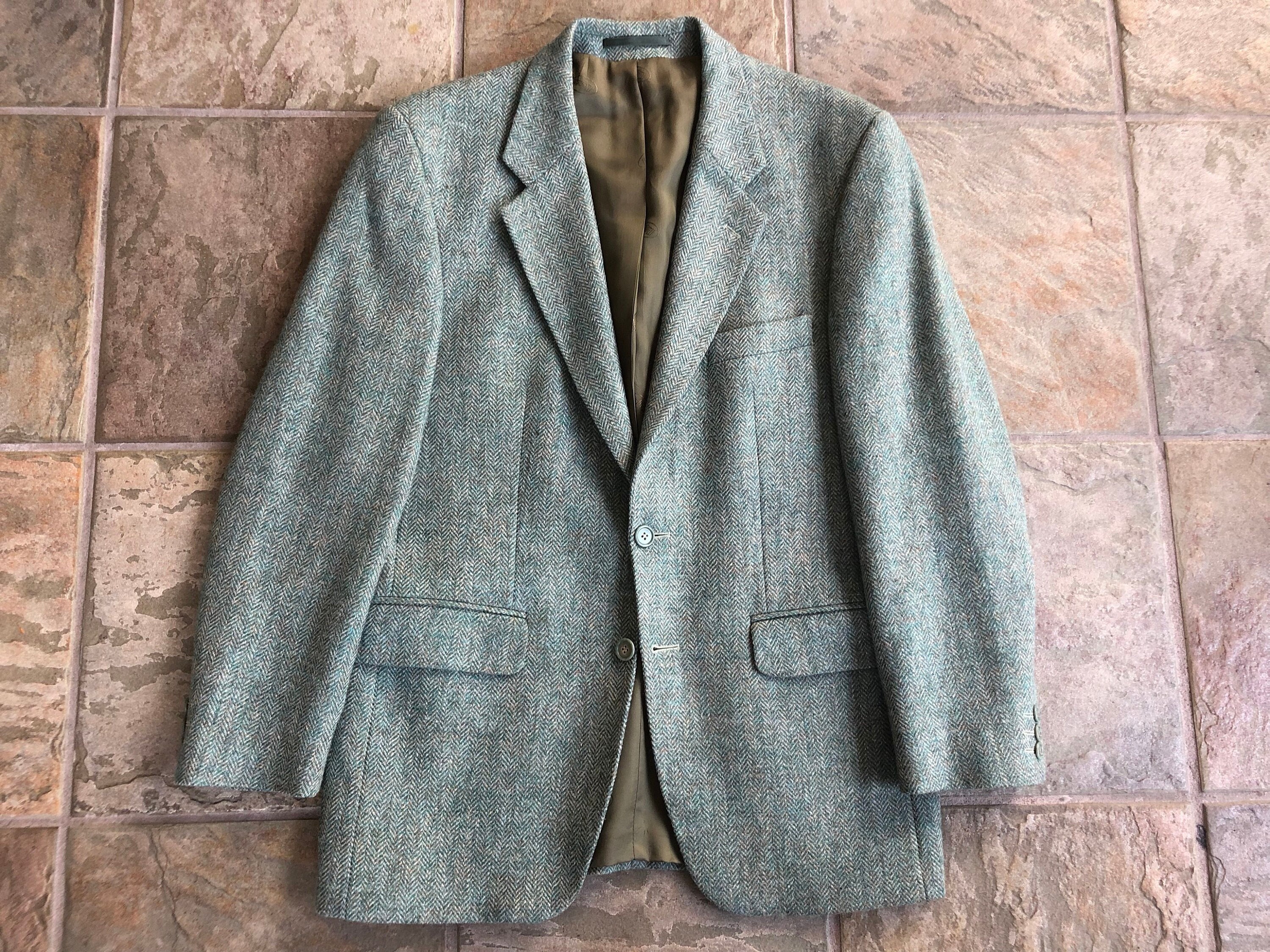 Vintage Green Tweed Wool Herringbone Sport Coat | 40 Regular | Moriarty's of Ireland 2 Button Ivy League Trad