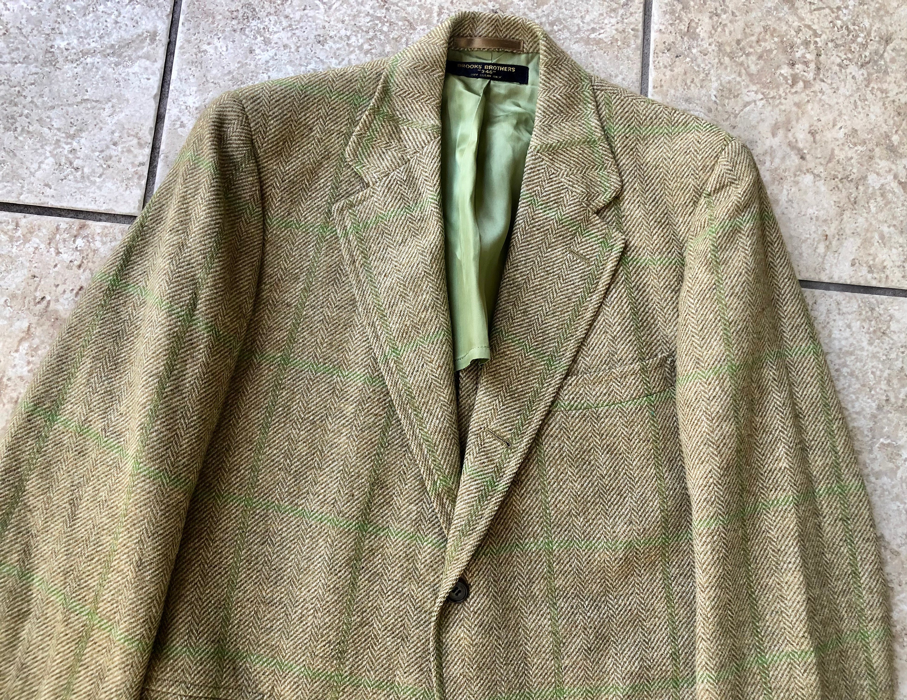 1970s BROOKS BROTHERS Brown Shetland Tweed Wool Herringbone & Plaid Sack  Sport Coat | 40 Regular | 3/2 Roll Ivy League Trad