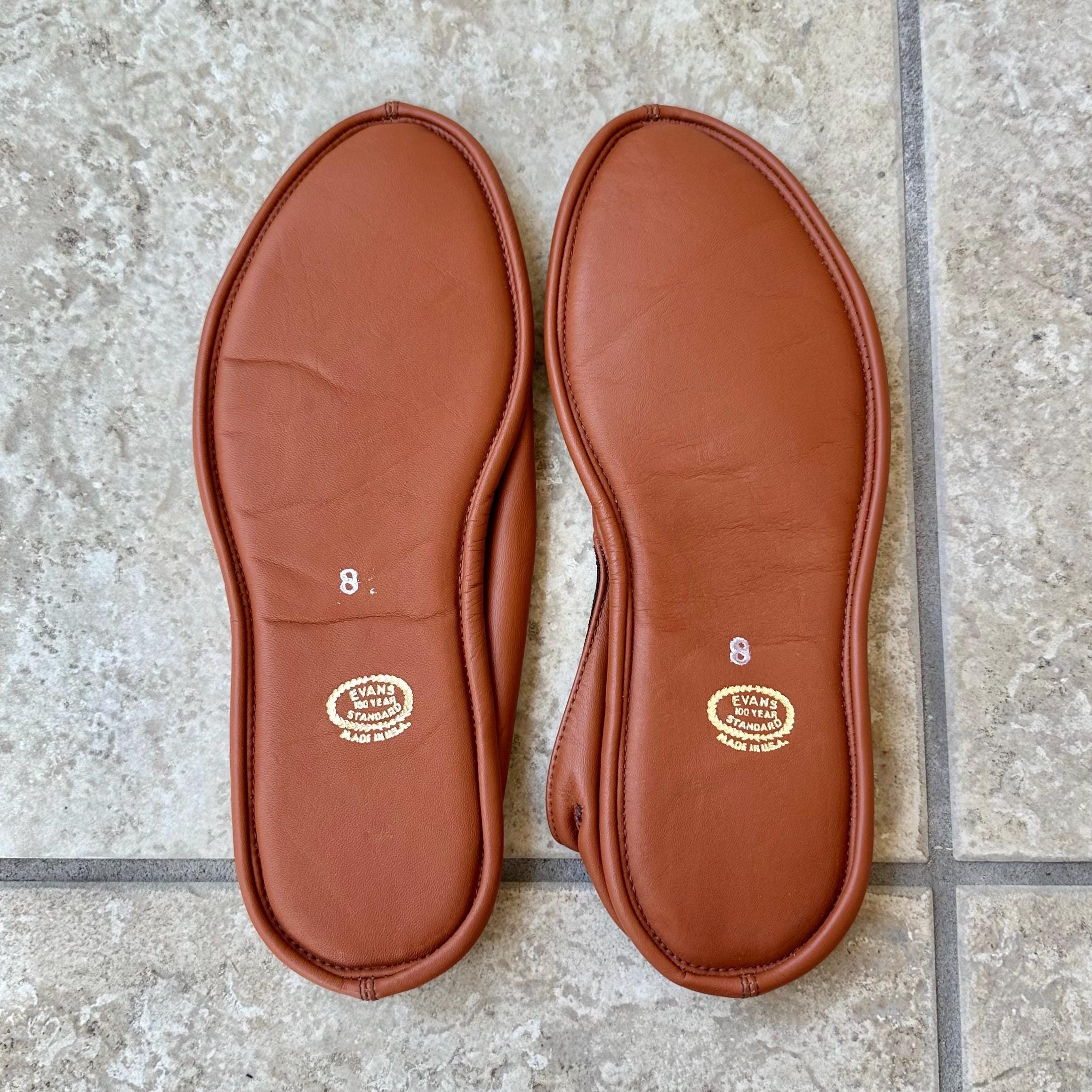 Evans Mens Travel Slippers 10 Tan Leather Vintage Packable Flats with Pouch Vintage Mens Leather Travel Slippers - Etsy main image 3