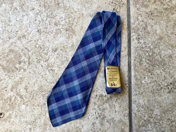 Deadstock 1930s Blue Plaid Rayon Tie | Resilient … - image 1