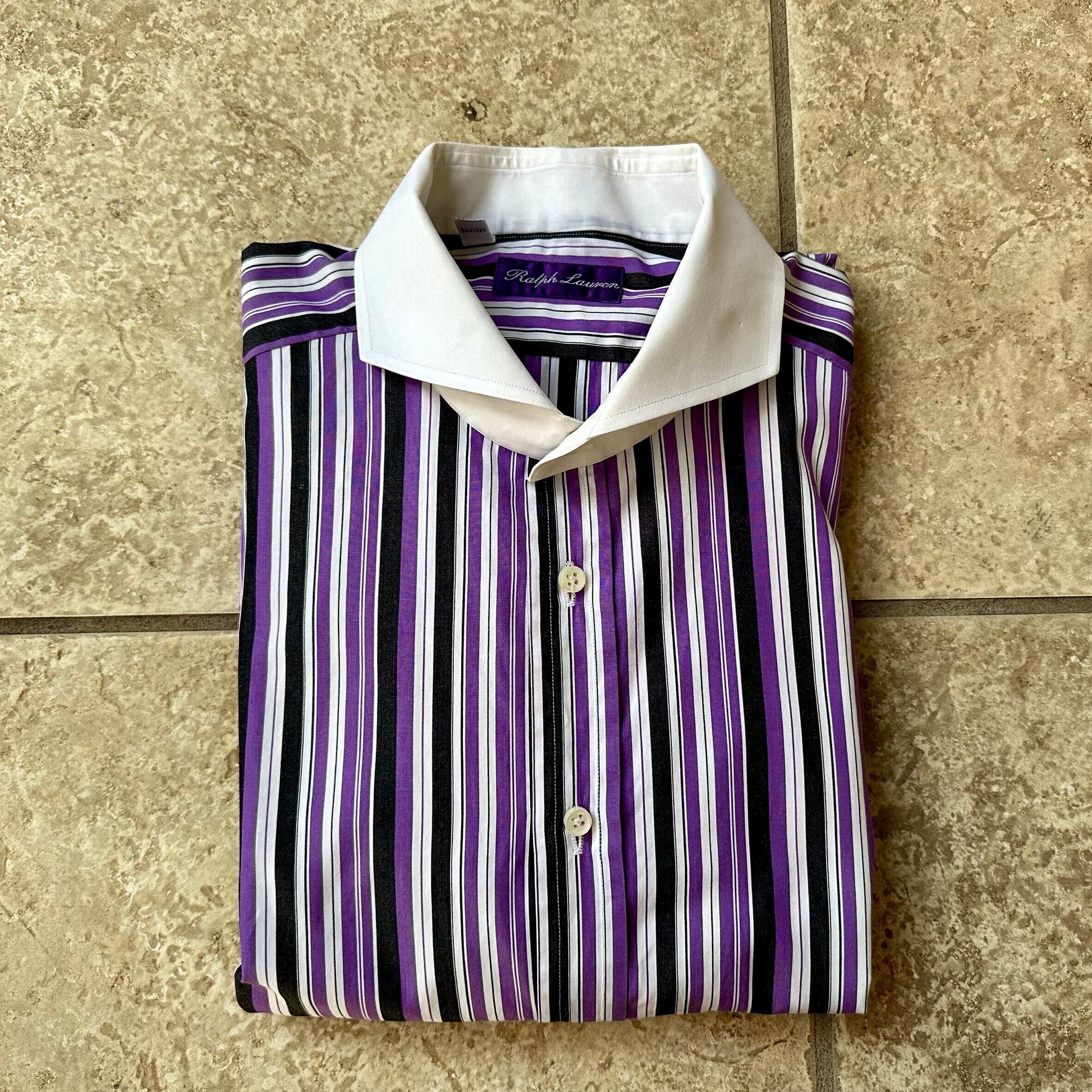 Vintage RALPH LAUREN Purple Label Purple Striped Broadcloth