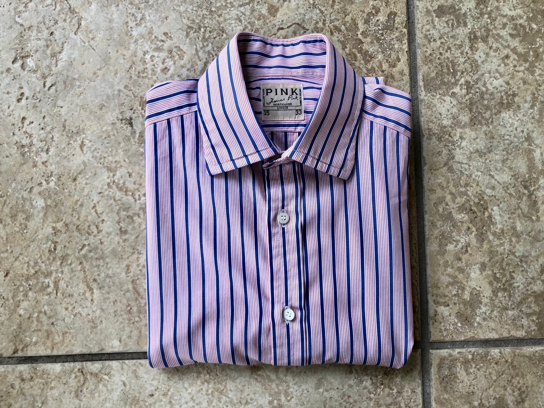 Vintage THOMAS PINK Broadcloth Cotton Red & Blue Striped