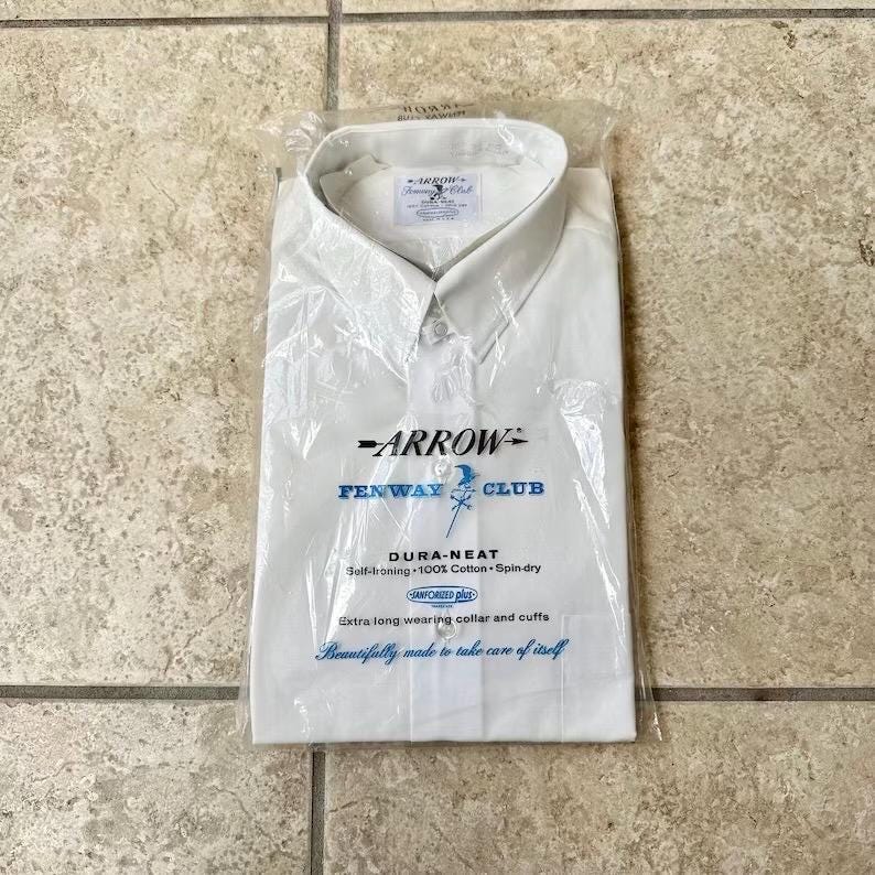 Deadstock 1960s ARROW White Broadcloth Cotton Tab Collar Dress
