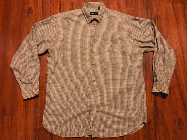 Vintage LANDS END Cotton Wool Flannel Button Down Houndstooth Plaid Shirt Large 16 16.5 Large Ivy League Trad