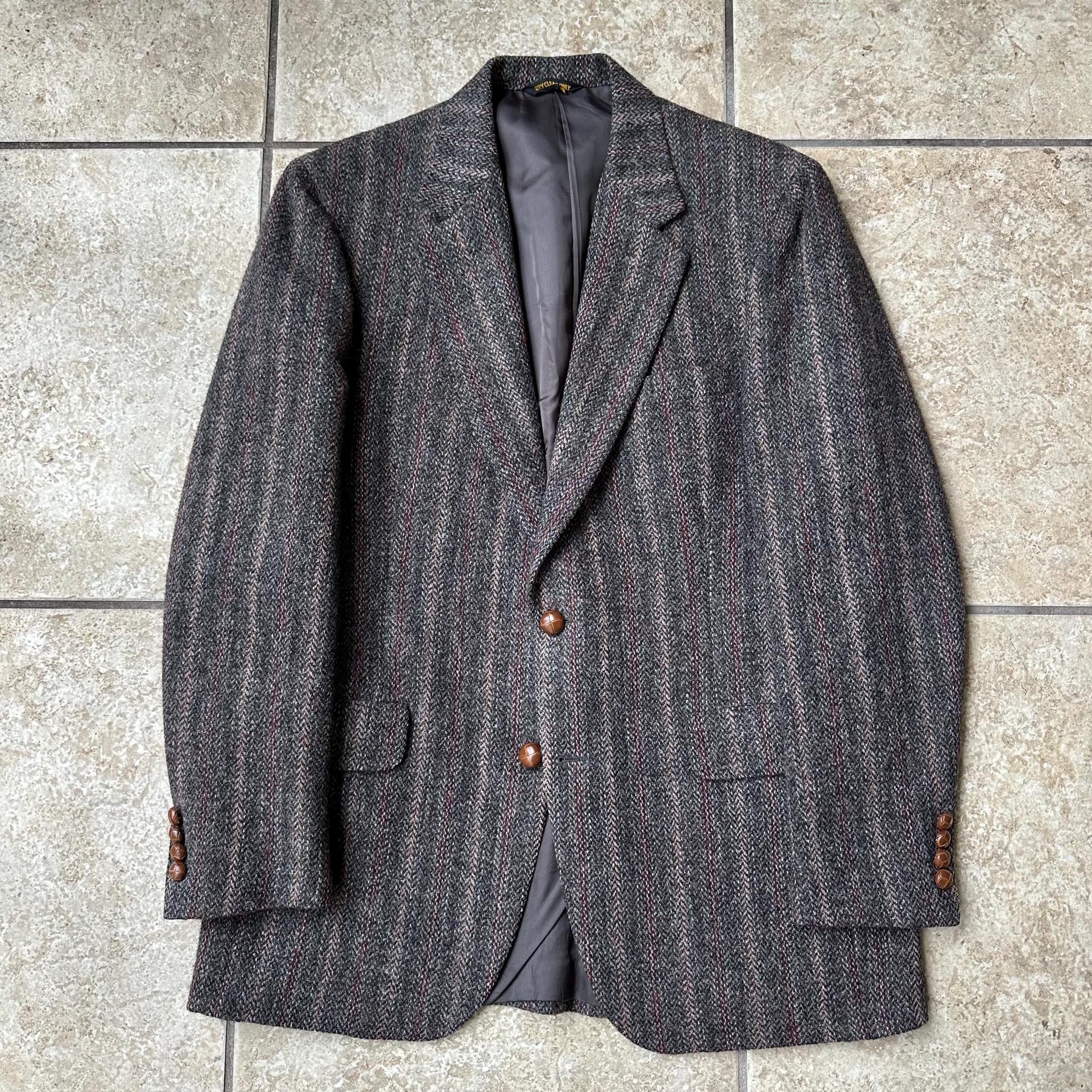 Vintage Dark Gray & Red Striped Harris Tweed Sport Coat | 39 40