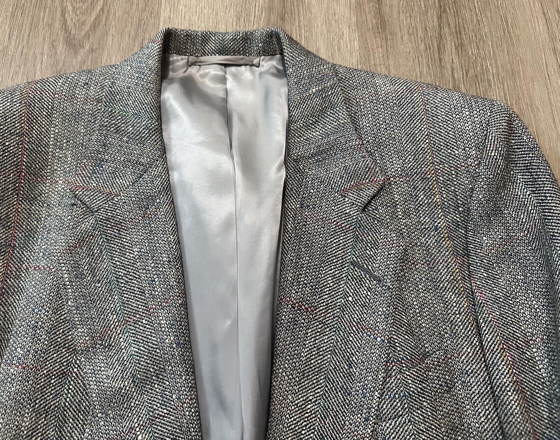 Vintage HICKEY FREEMAN Gray Windowpane Wool Silk Linen Sport Coat | 38 39 Long, photo 3 sur 5