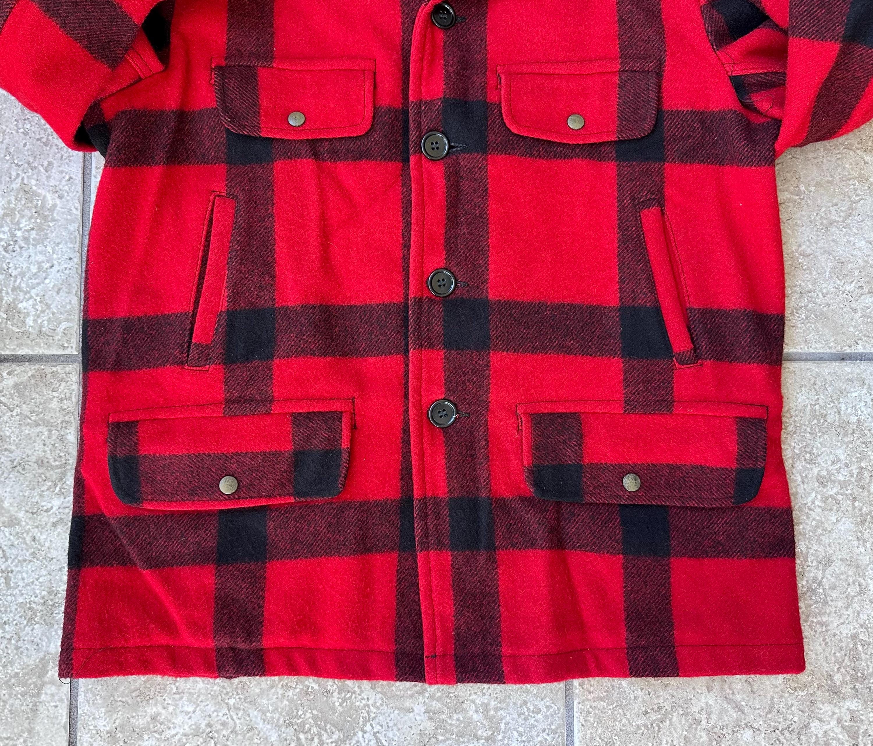 1950s CARTER'S Red Plaid Wool Mackinaw Jacket | Large | Talon