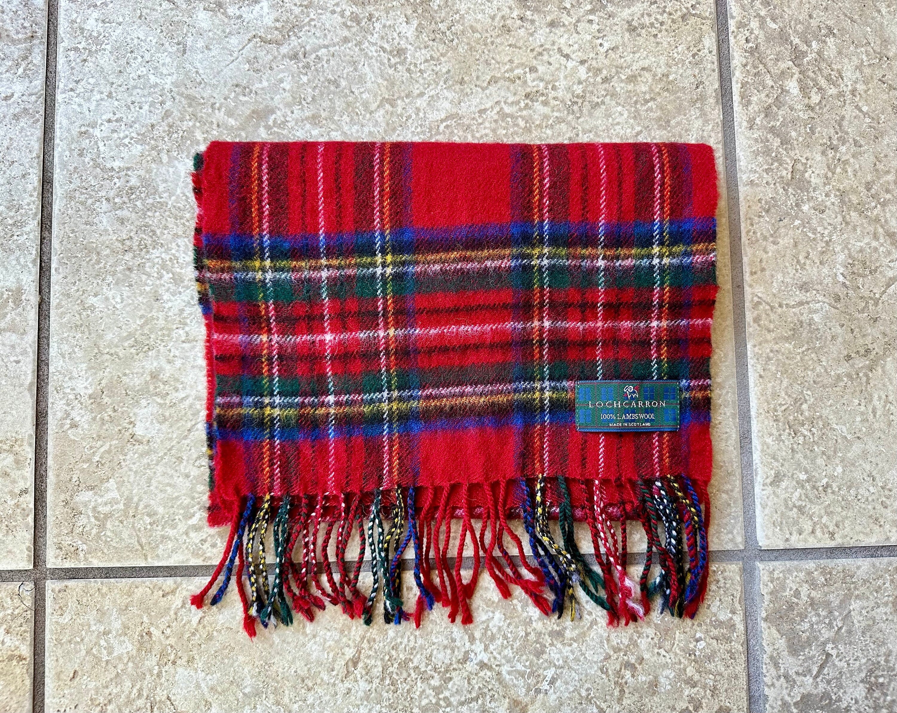 EMBROIDERED LAMBSWOOL SCARF 【RED】 Vintage Red Tartan Plaid Lambswool Scarf | LOCHCARRON Ivy