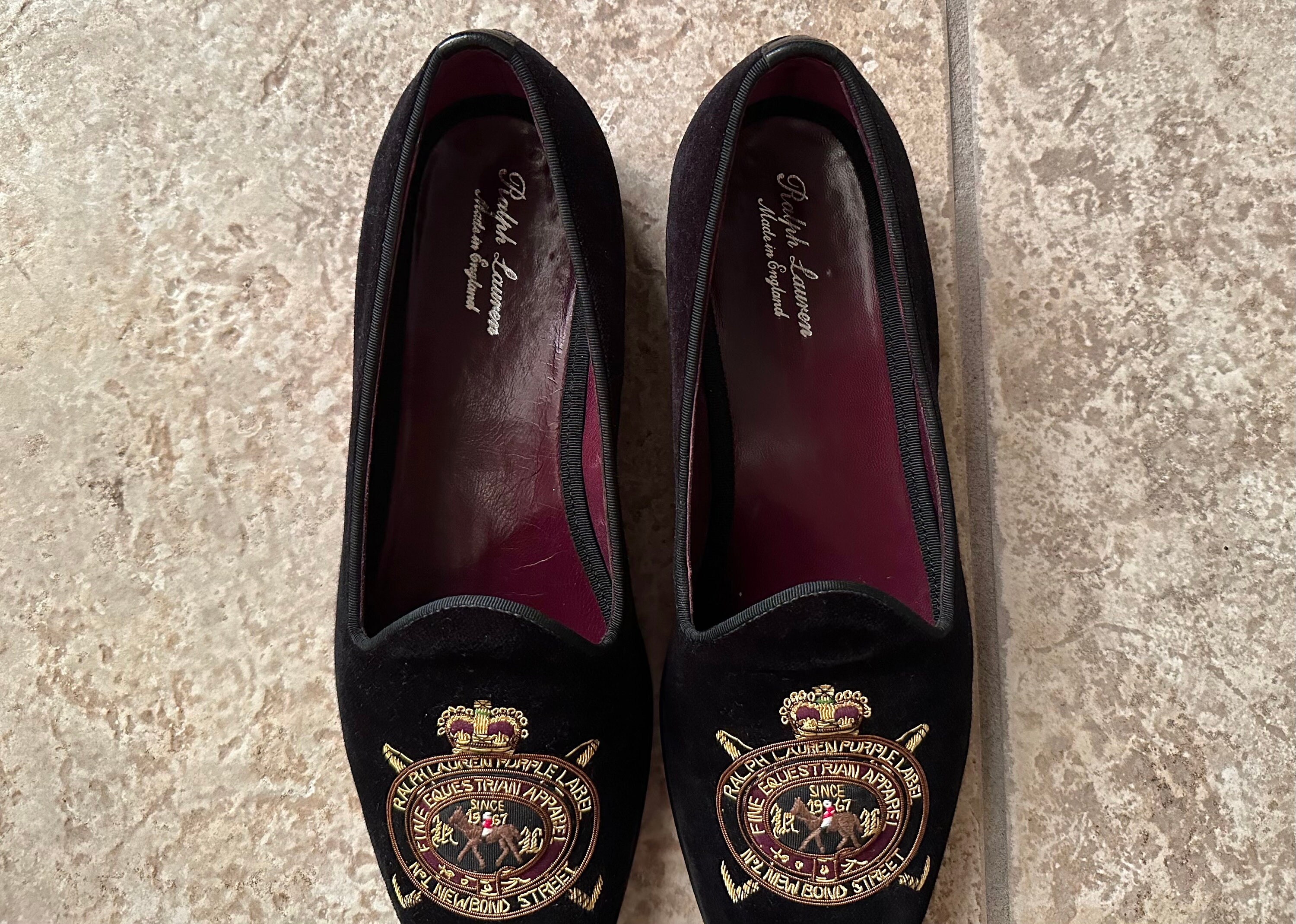 Vintage RALPH LAUREN Purple Label Black Velvet Slippers