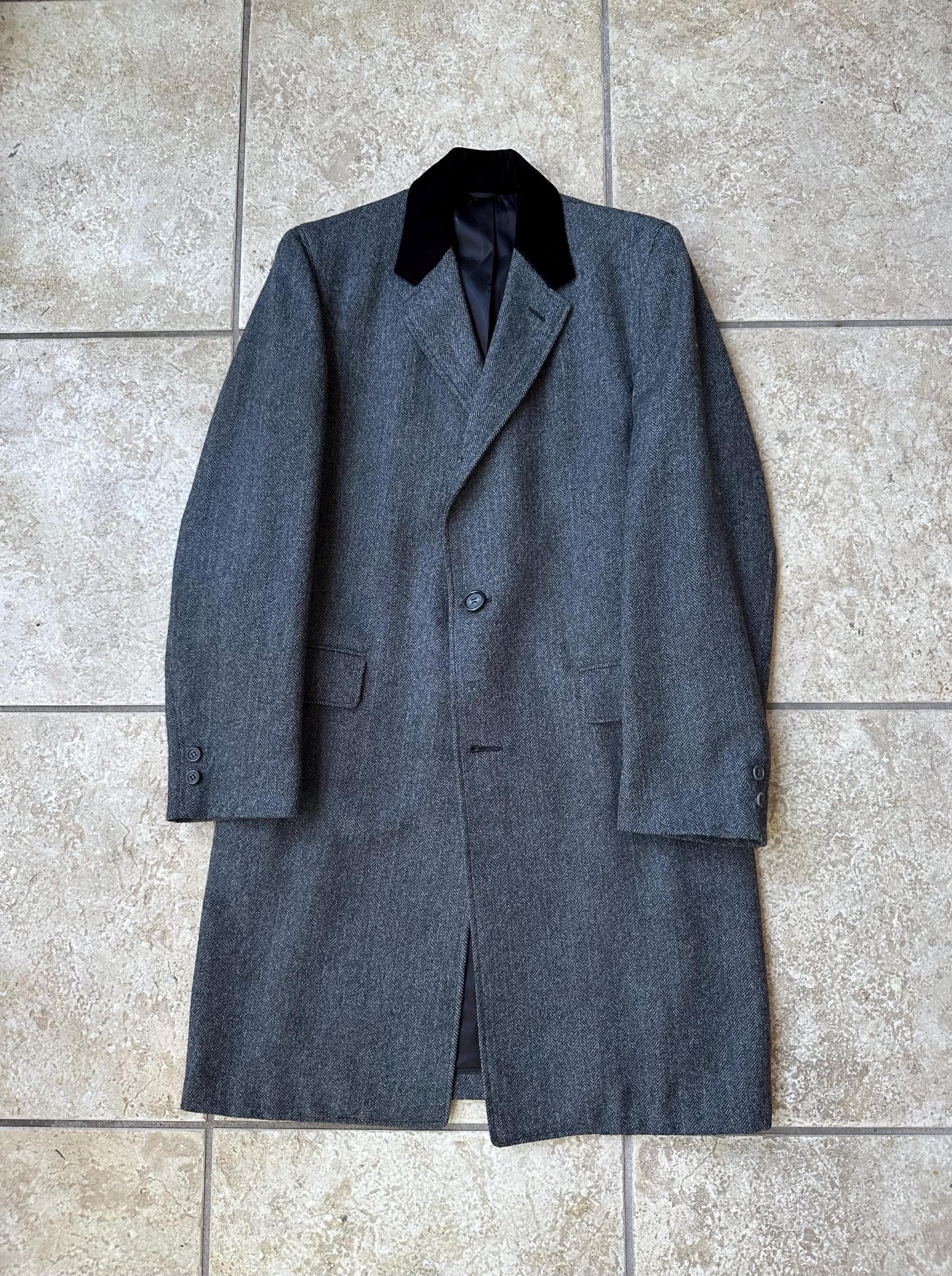 ジャケット・アウター 87-88FW y50's style herringbone chester 1960s Gray Herringbone Tweed Chesterfield Coat W/ Velvet