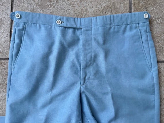 Vintage 1970s Baby Blue Cotton Blend Trousers | 3… - image 5