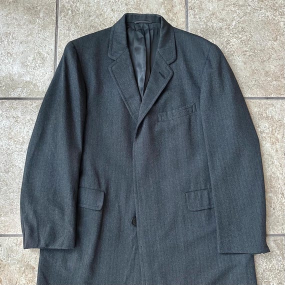 Hart Schaffner Marx, 1960s HART SCHAFFNER MARX Dark Gray Flannel Sack Overcoat | 40 41 Regular | Ivy League