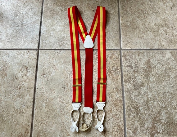 Vintage Red & Yellow Striped Barathea Suspenders … - image 2