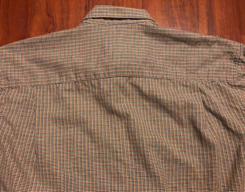 Vintage LANDS END Cotton Wool Flannel Button Down Houndstooth Plaid Shirt Large 16 16.5 Large Ivy League Trad