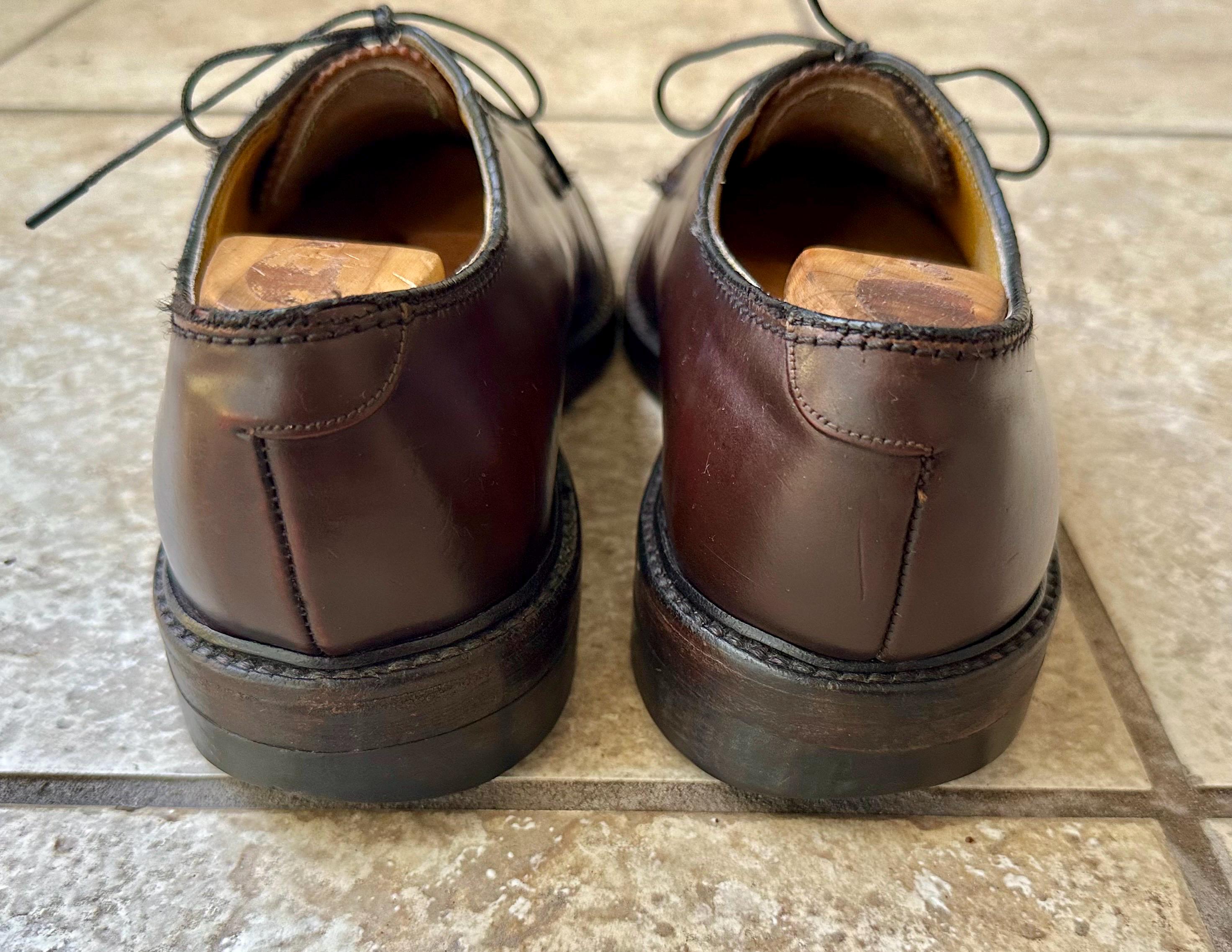 Vintage FLORSHEIM Dark Brown Shell Cordovan Plain Toe Bluchers