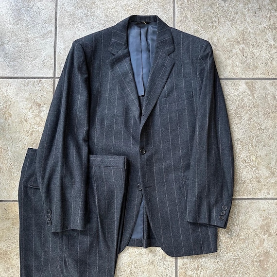 1970s NORMAN HILTON Gray Chalk Stripe Flannel Sack Suit | 38