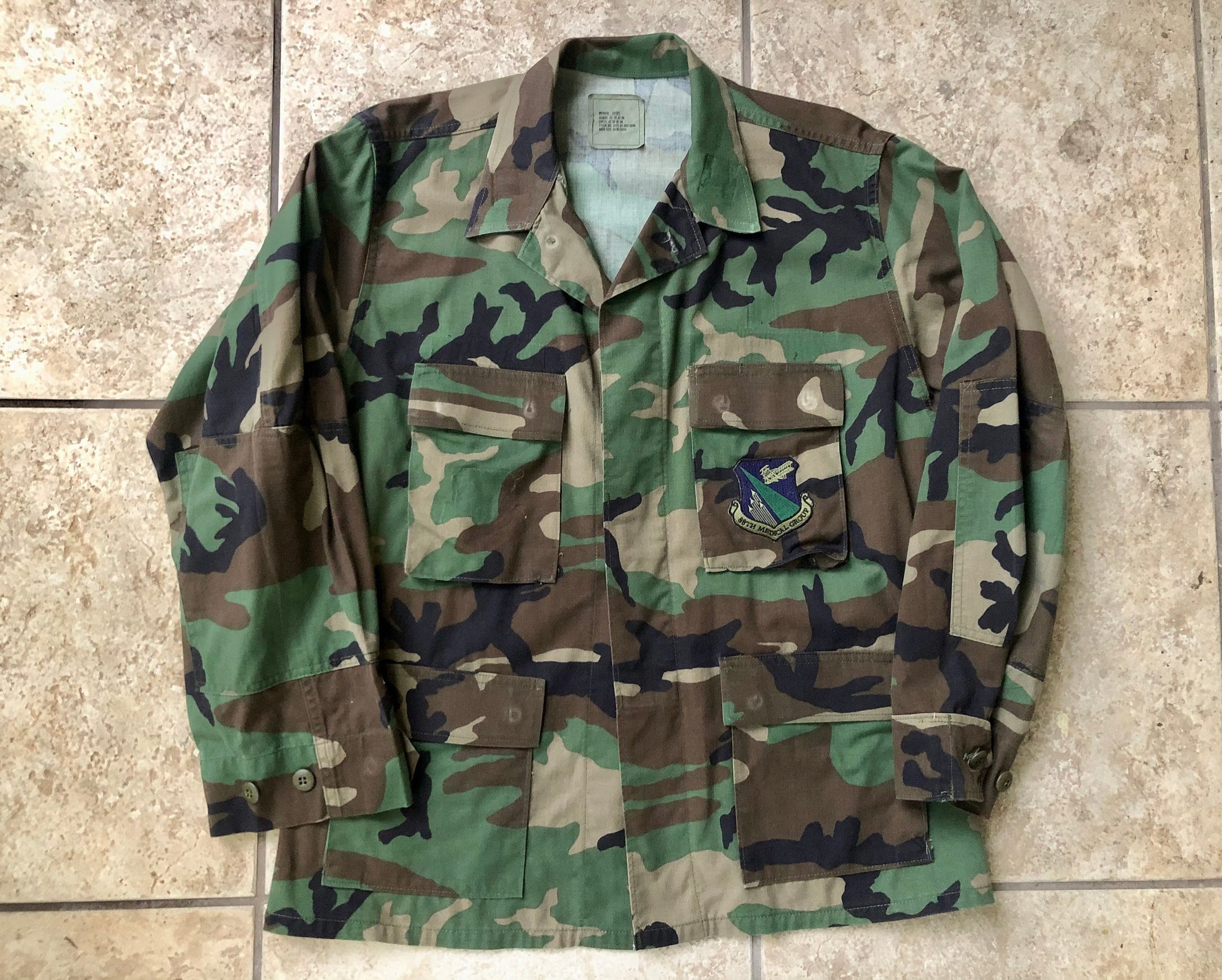 Vintage US Air Force Woodland Camo Cotton BDU Jacket Medium 88th