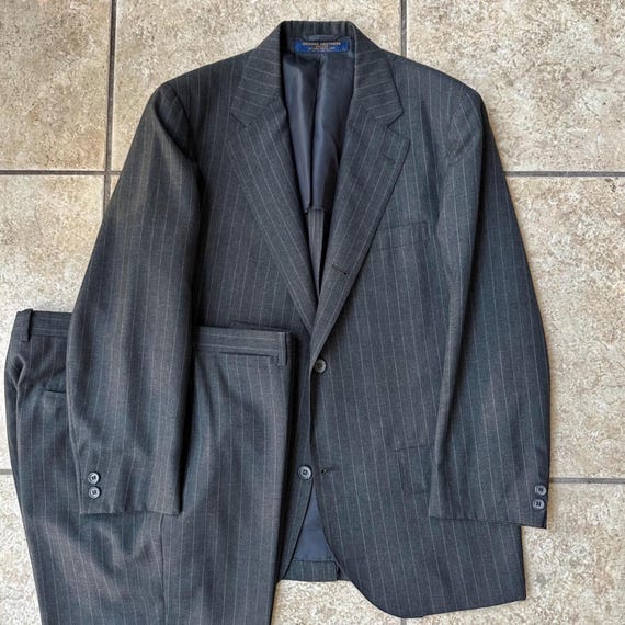 Vintage BROOKS BROTHERS Dark Gray Pinstripe Worsted Wool Sack Suit