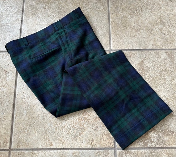 【70s】Euro Vintage BlackWatch Trousers 1970s Black Watch Tartan Flannel Wool Trousers | 35 X 28.5