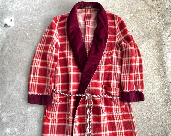 1940s 50s BEACON Acetate Cotton Flannel Red Plaid