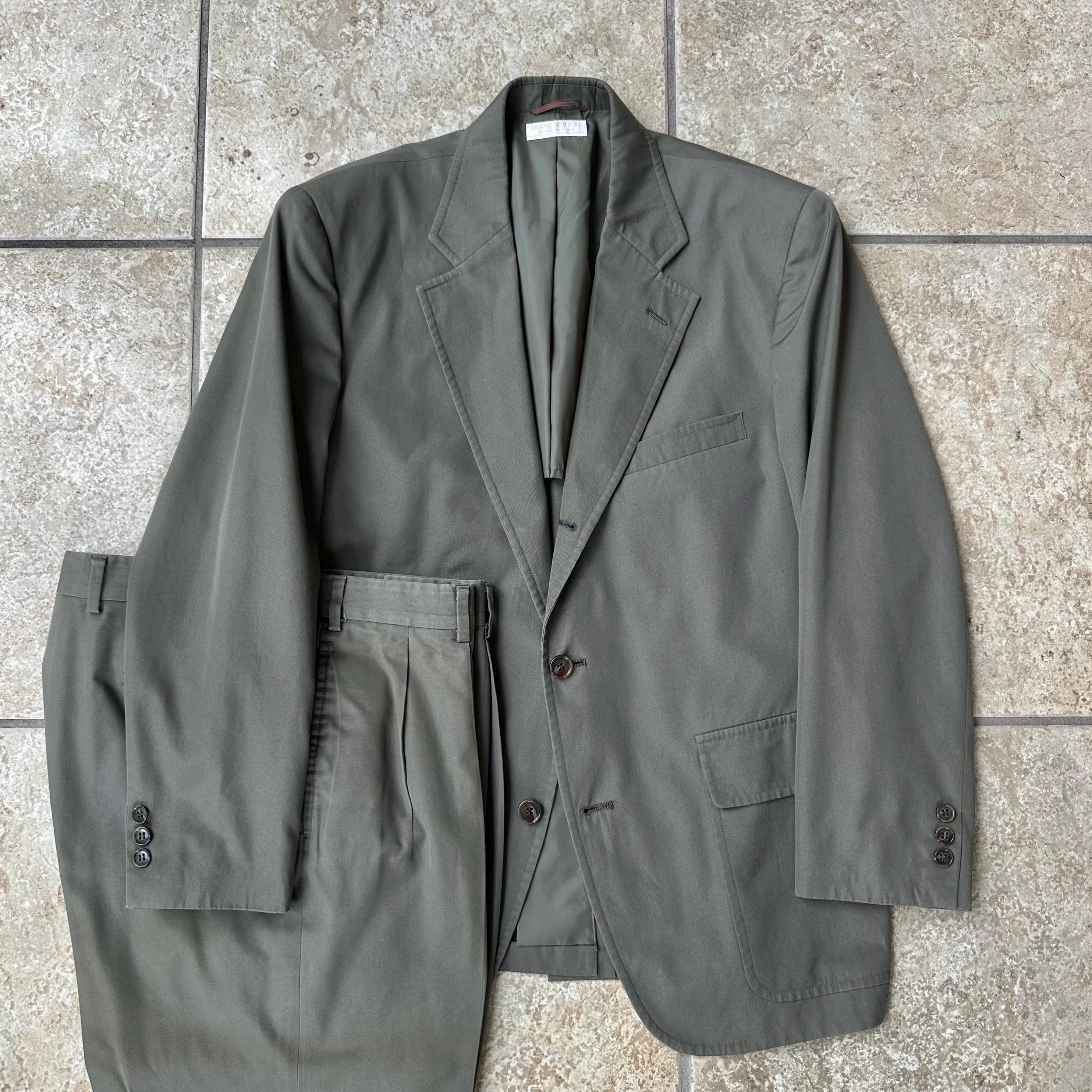 【BROOKS BROTHERS】1980's OLIVE KHAKI スーツ Vintage BROOKS BROTHERS Olive Green Poplin Wash N' Wear Sack Suit