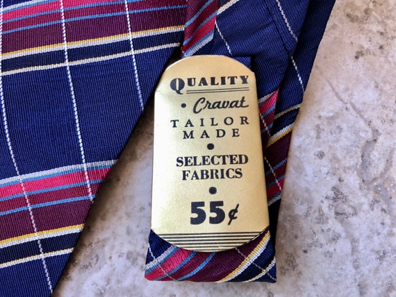 Deadstock 1930s Rayon Brocade Blue Plaid Tie | Re… - image 4