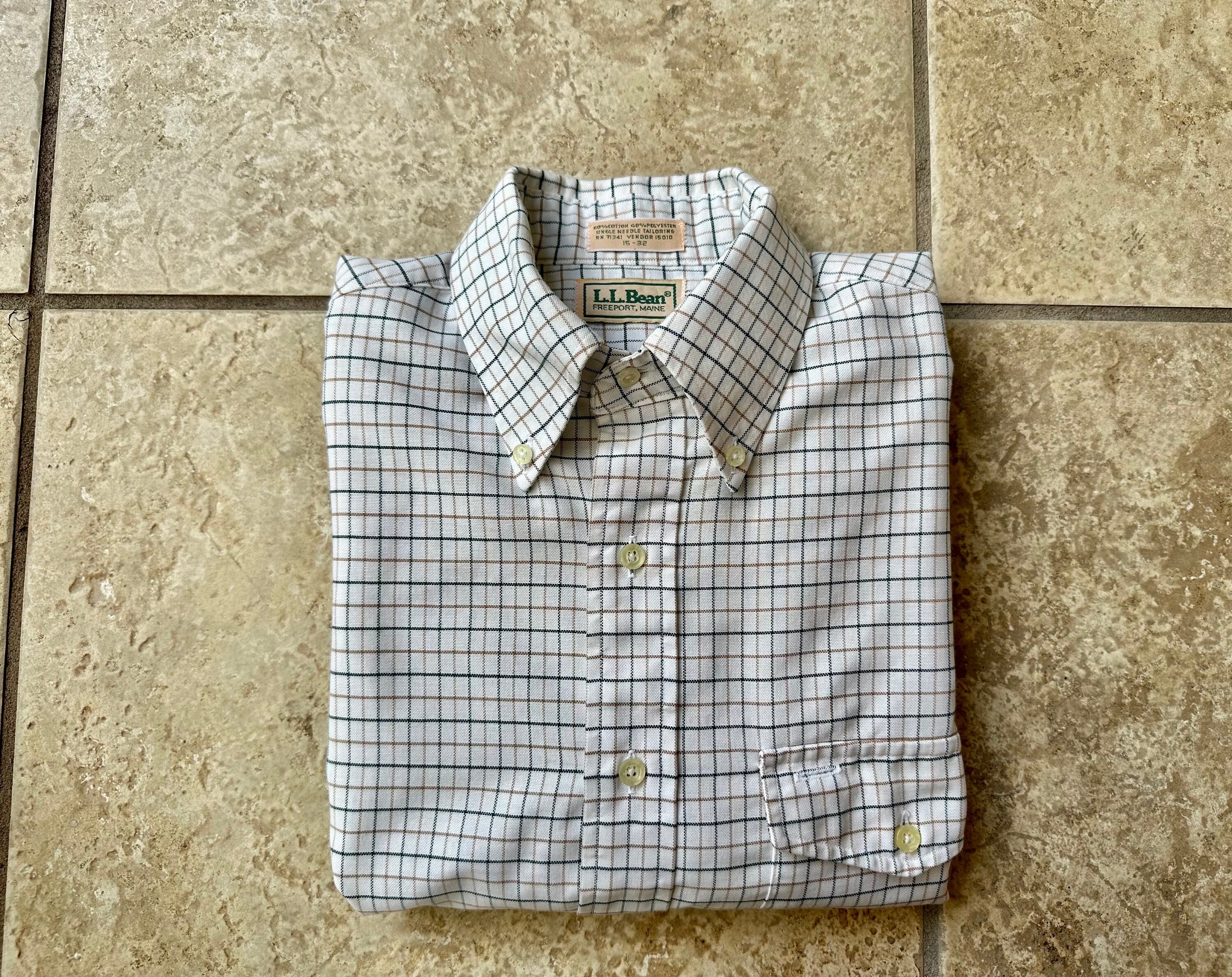 Vintage LL BEAN White Tattersall Plaid Oxford Cloth Button - Etsy