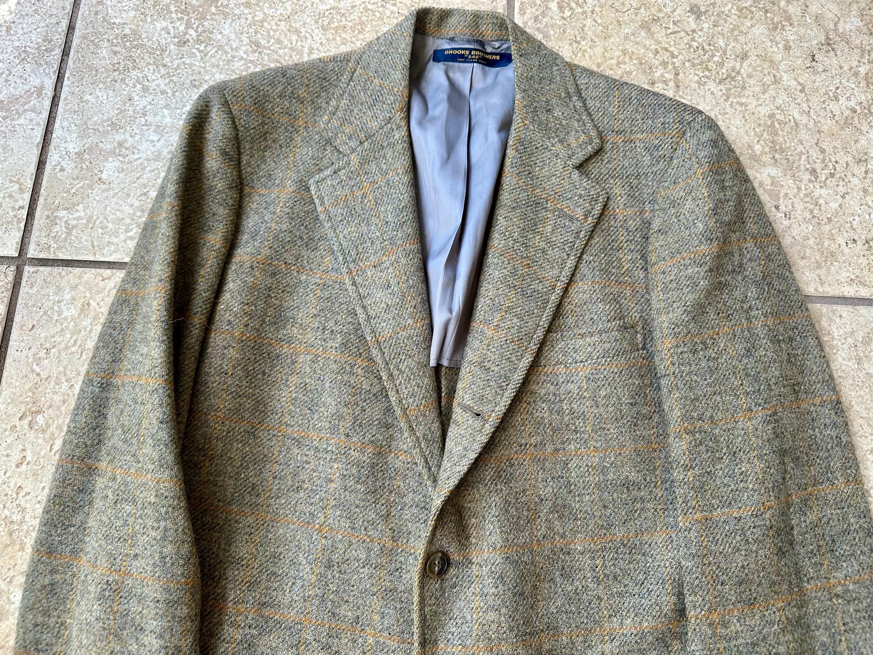 Vintage BROOKS BROTHERS Brown & Orange Windowpane Tweed Sport Coat