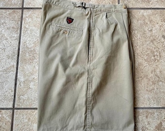 Vintage POLO RALPH LAUREN Khaki Cotton Twill Pleated Shorts | Size 33 | Made in Usa