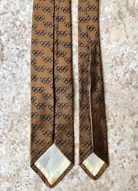 1960s Gold Silk Repp Olympics Motif Tie | Ivy Lea… - image 3