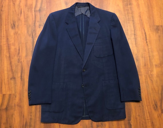 1940s 50s Gabardine Wool Dark Blue Sport Coat | 38