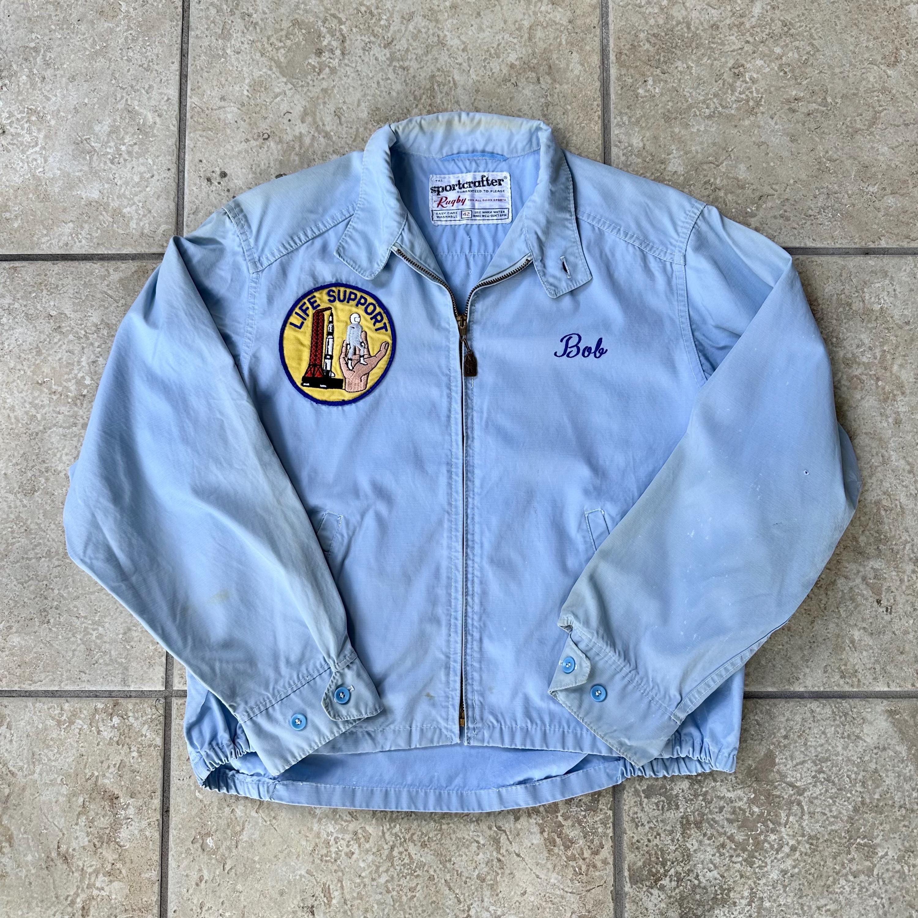 1960s Blue Poplin Harrington Jacket W/ NASA Life Support Patch