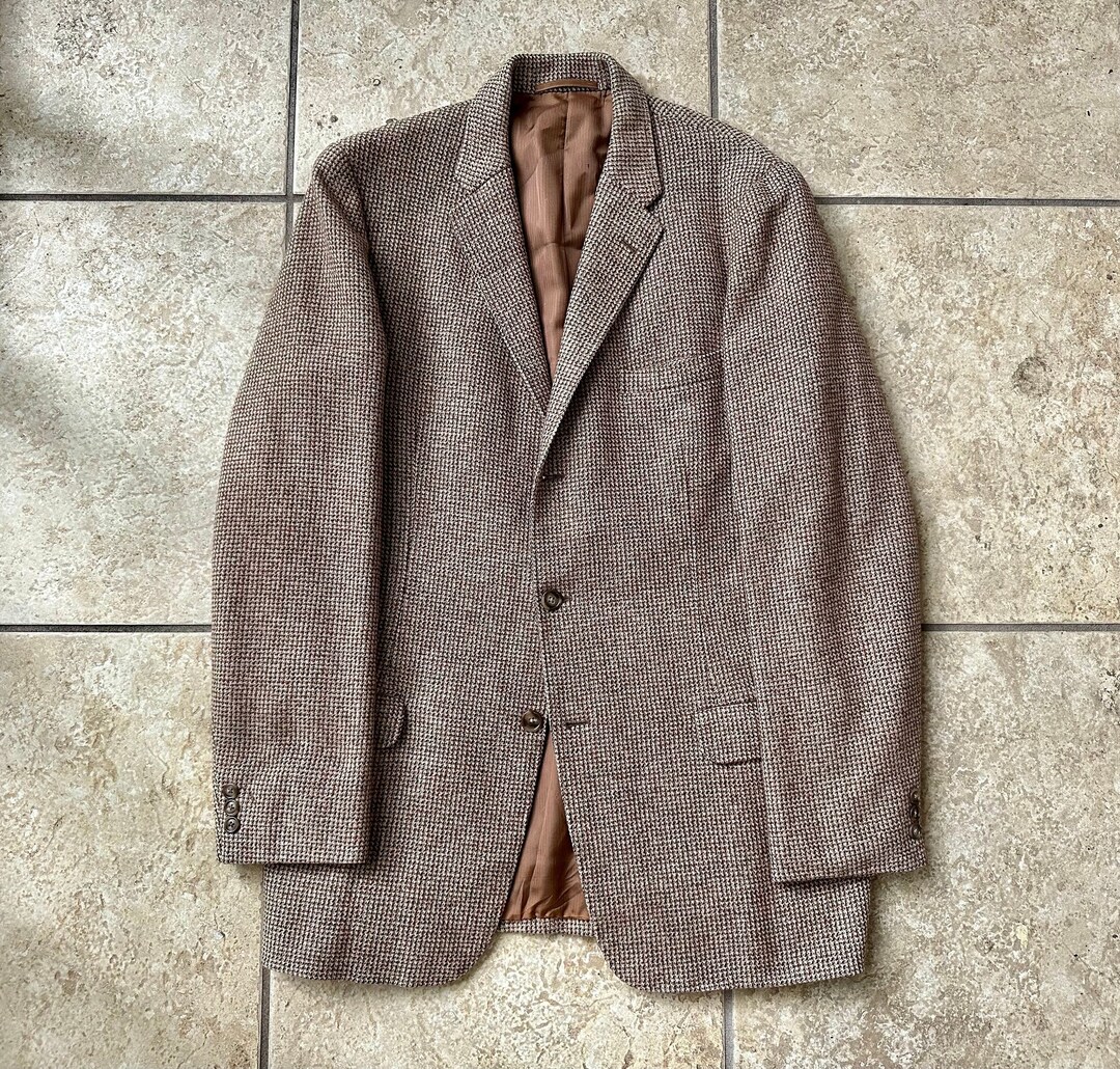 O'CONNELL'S Vintage Size 42 Long Navy Brown Black Plaid Cashmere Sport Coat main image 1