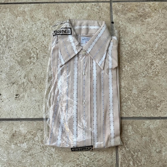 Deadstock 1970s Brown Striped Short Sleeve Shirt | Size 14.5 | MARSHALL FIELD & CO Nos