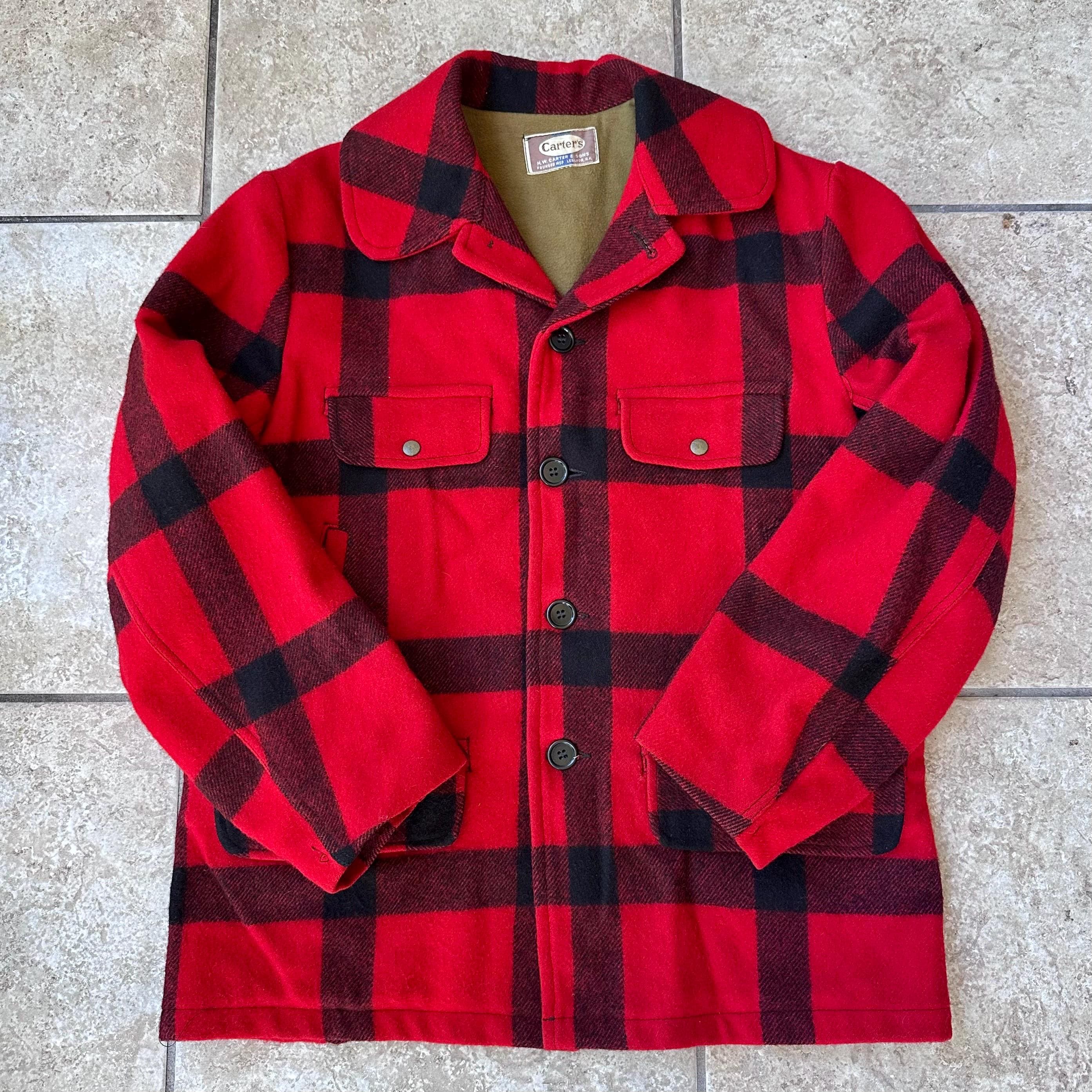 1950s CARTER'S Red Plaid Wool Mackinaw Jacket | Large | Talon