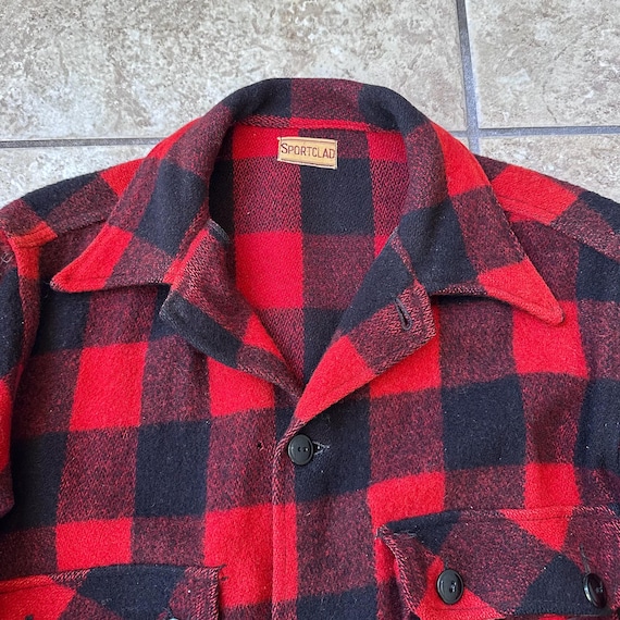 1940s PENNEYS SPORTCLAD Red Buffalo Plaid Tweed W… - image 1
