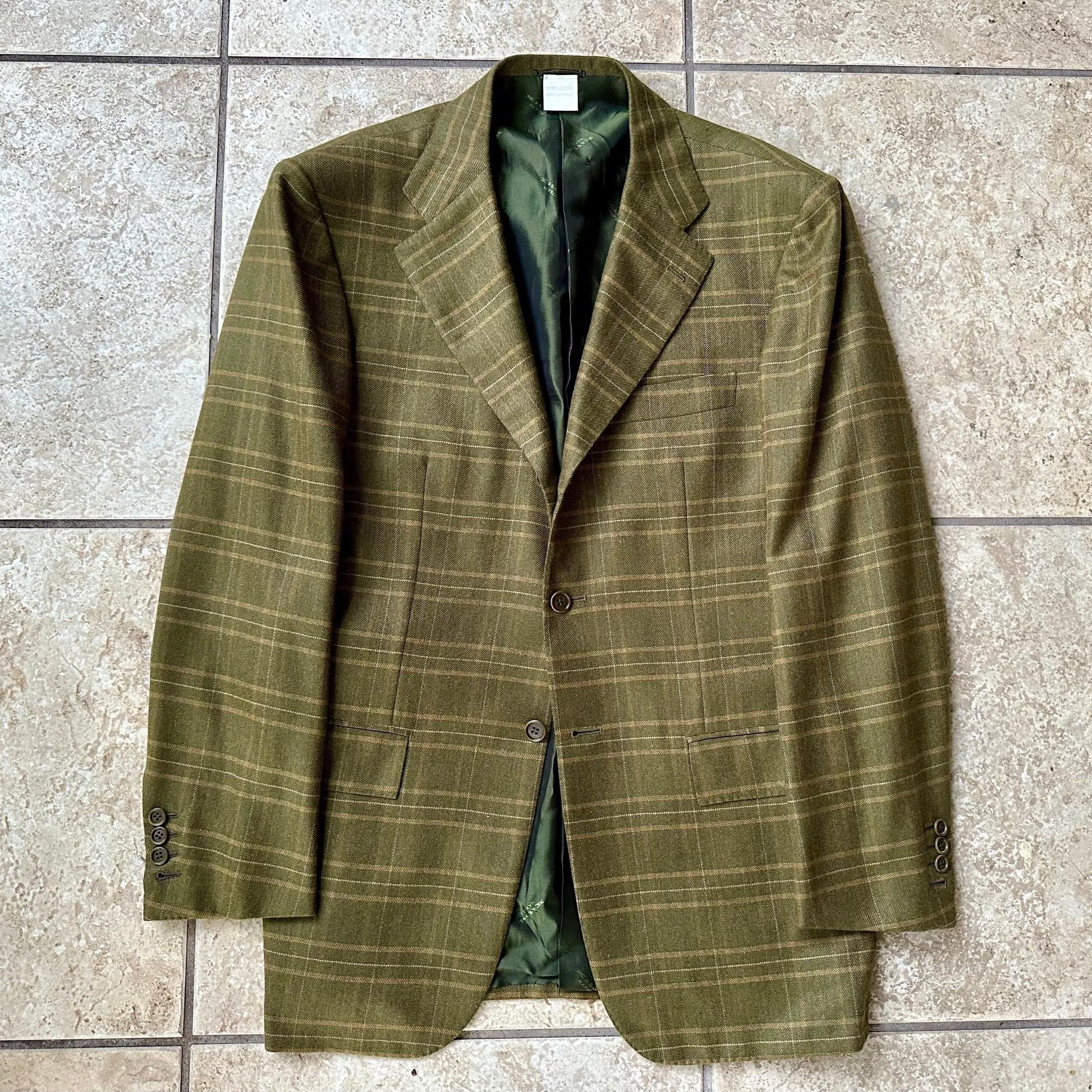 ヴィンテージ KITON オリーブグリーン チェック柄 カシミア スポーツ 