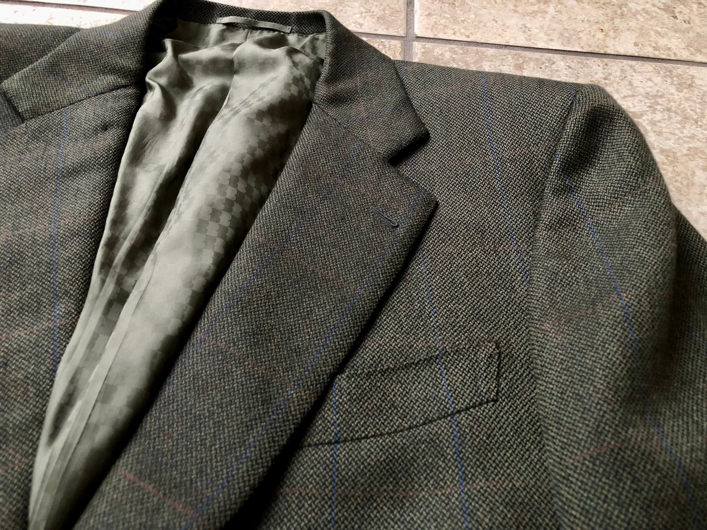 ヴィンテージ BATTISTONI ウールカシミア グリーン ウィンドウペーン 