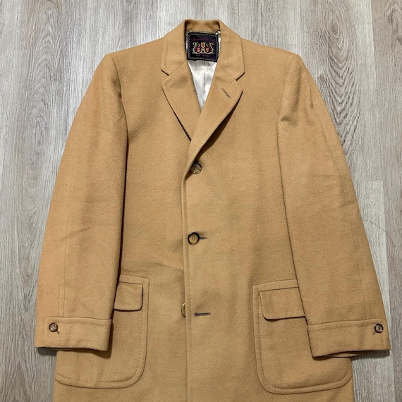 1950s Camel Cashmere Sack Overcoat | 40 42 Long | SOCIETY BRAND