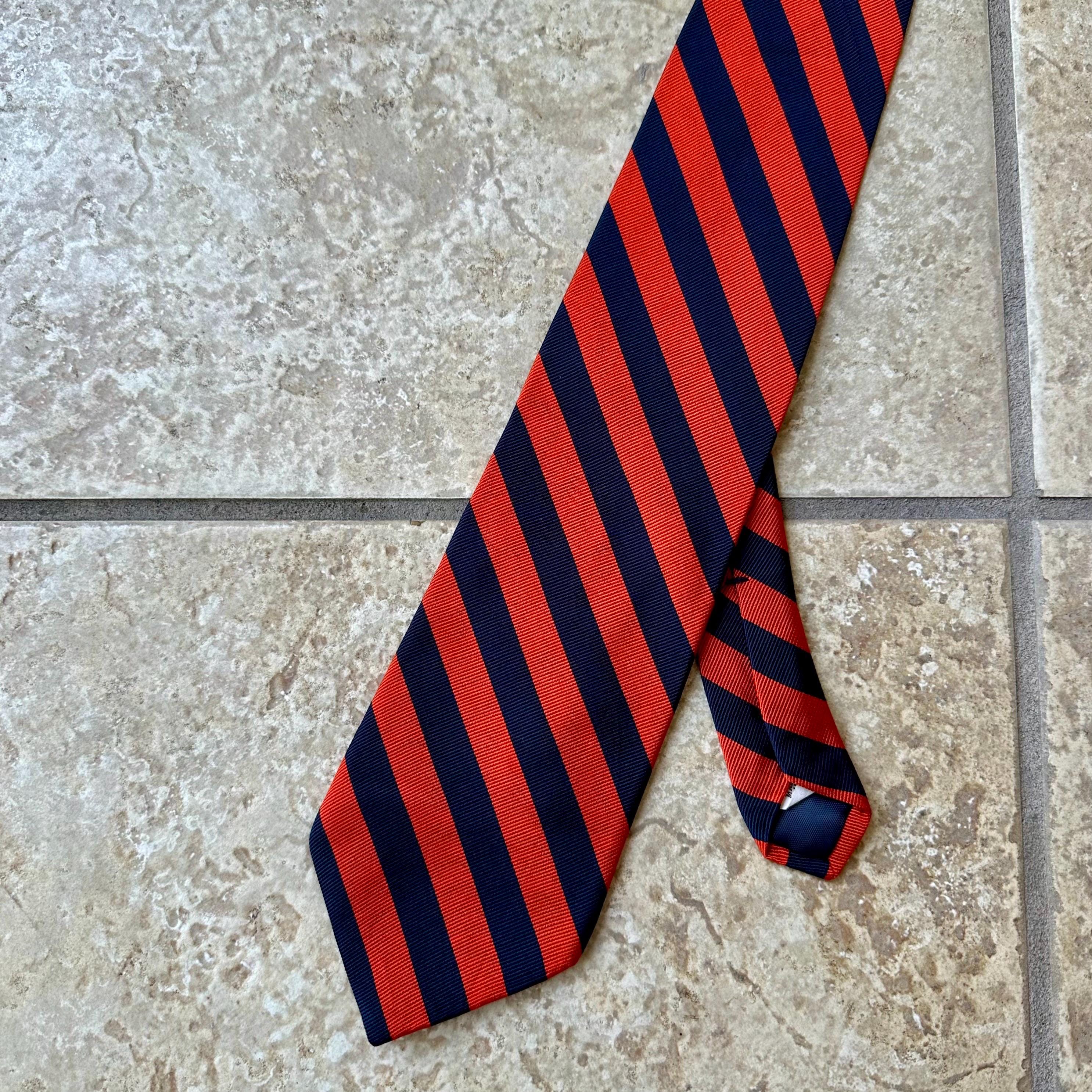 Vintage UVA Orange & Navy Blue Regimental Striped Silk Repp Tie